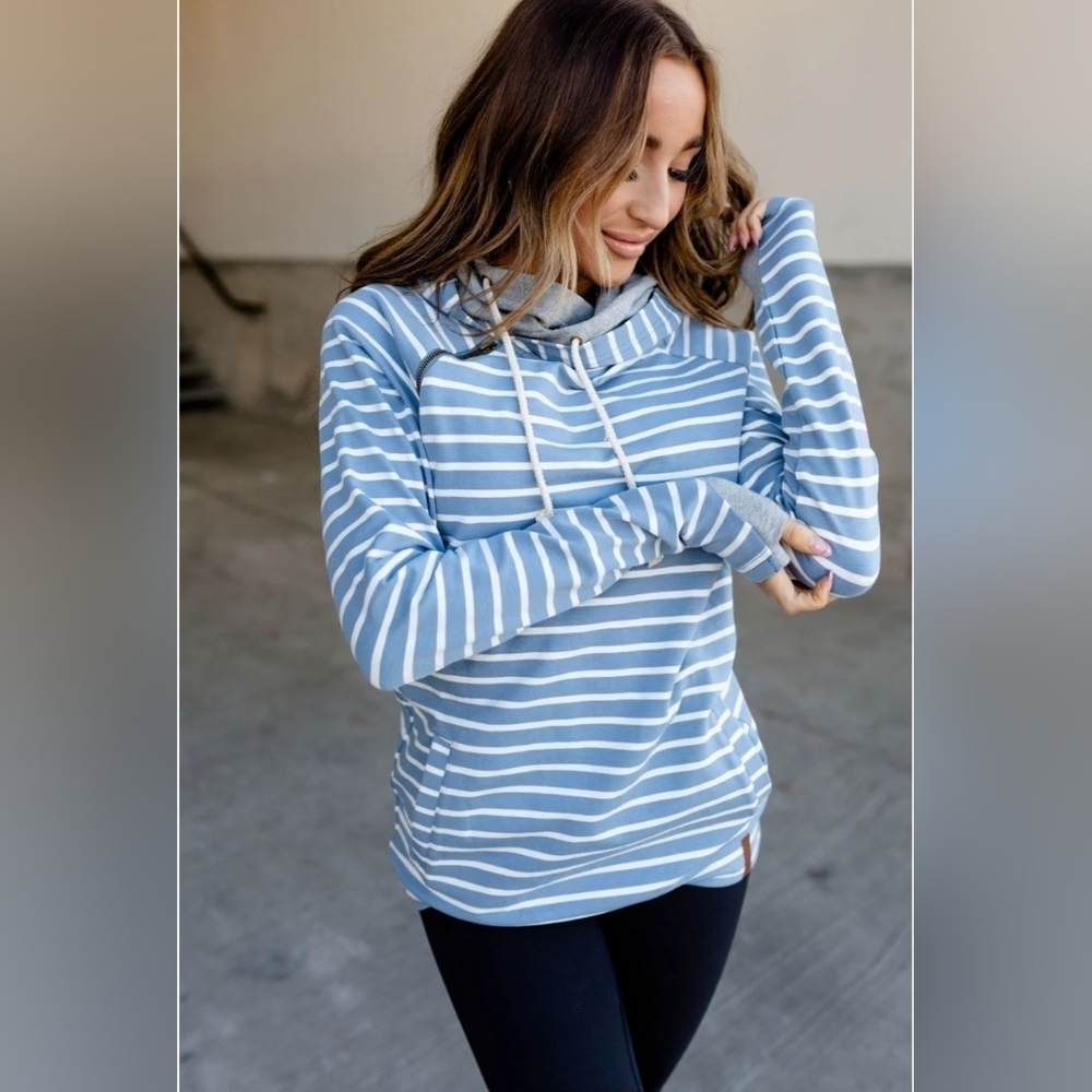 Sky Blue Striped Women's Hoodie
